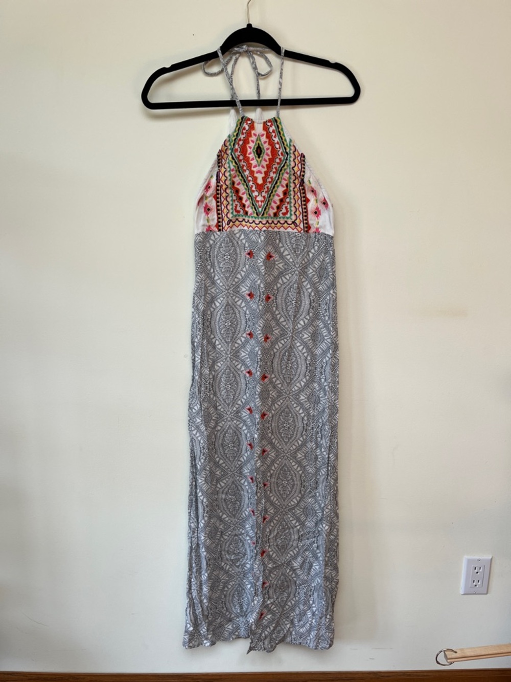 Rip Curl Embroidered Halter Maxi Dress in Gray